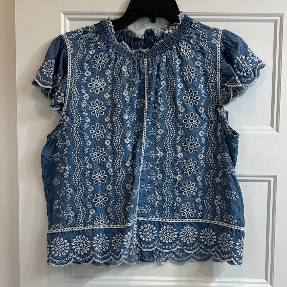 Embroidered Blue Women's Top